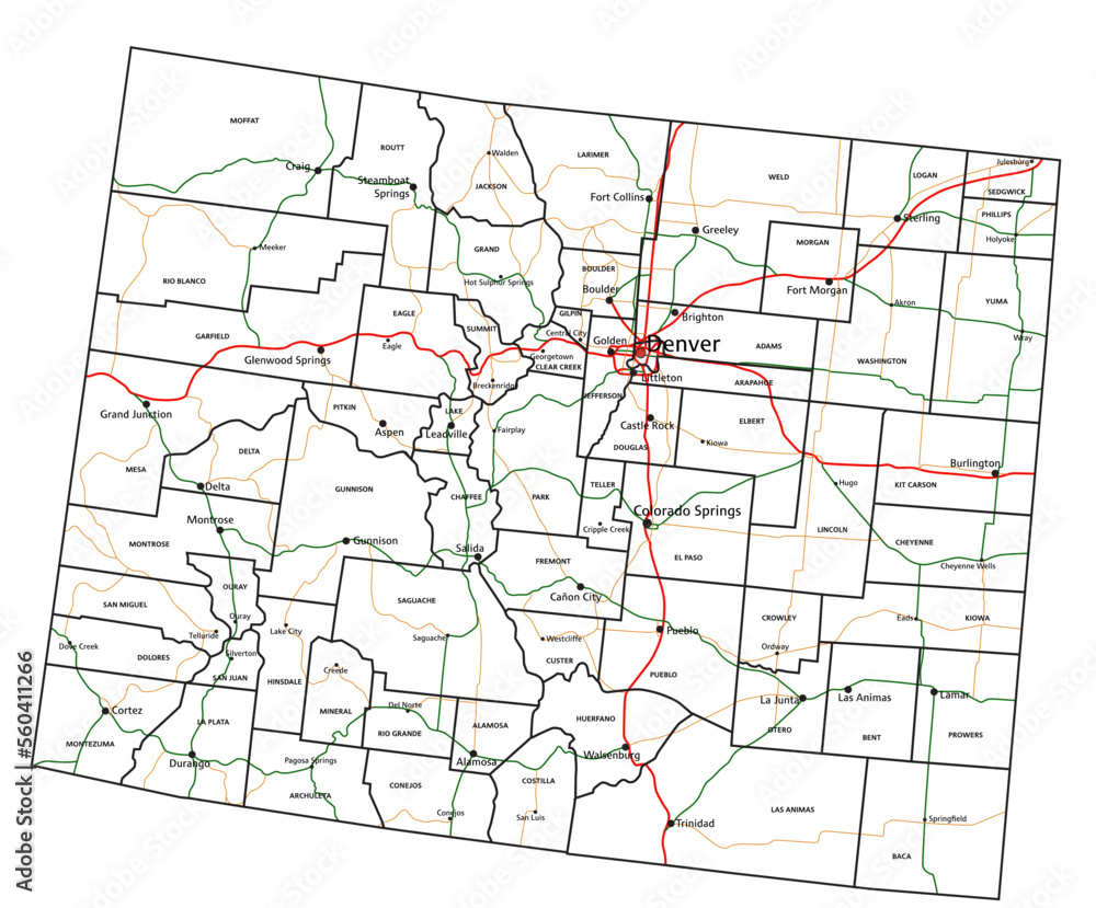 Colorado road and highway map. Vector illustration. Stock Vector ...