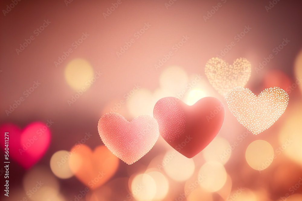 Bokeh Heart background  with copy space , Generative AI illustration