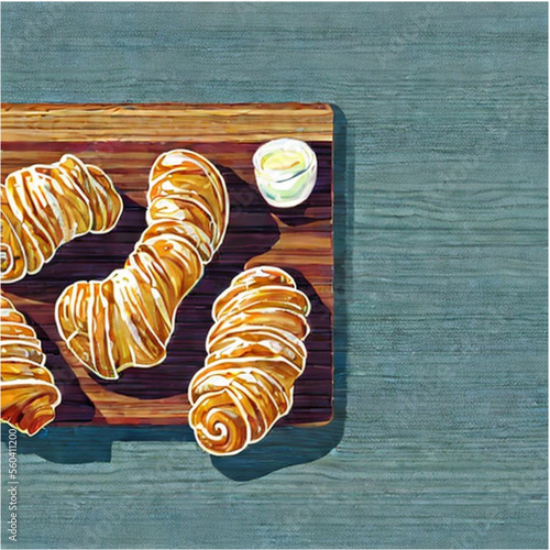 Französischer Frühstück mit Croissants, Butter und Marmelade