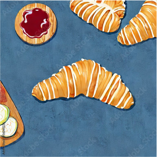 Französischer Frühstück mit Croissants, Butter und Marmelade