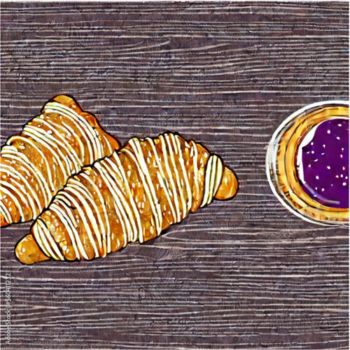 Französischer Frühstück mit Croissants, Butter und Marmelade