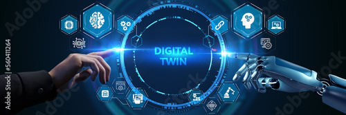 Digital twin industrial technology and manufacturing automation technology. 3d illustration photo