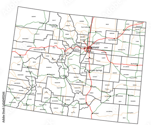 Colorado road and highway map. Vector illustration.