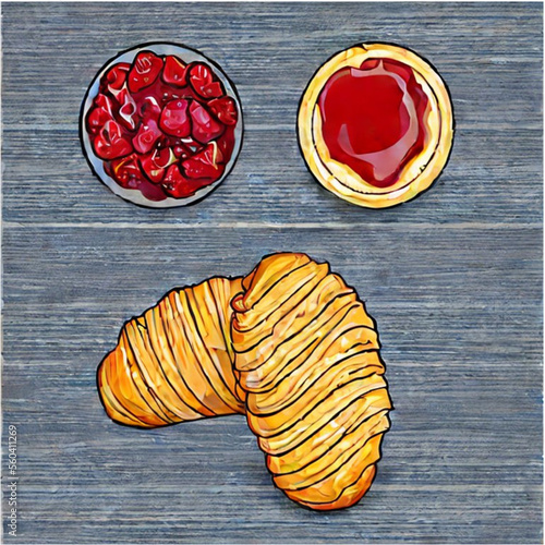 Französischer Frühstück mit Croissants, Butter und Marmelade