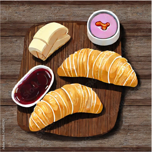Französischer Frühstück mit Croissants, Butter und Marmelade
