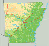 High detailed Arkansas physical map.