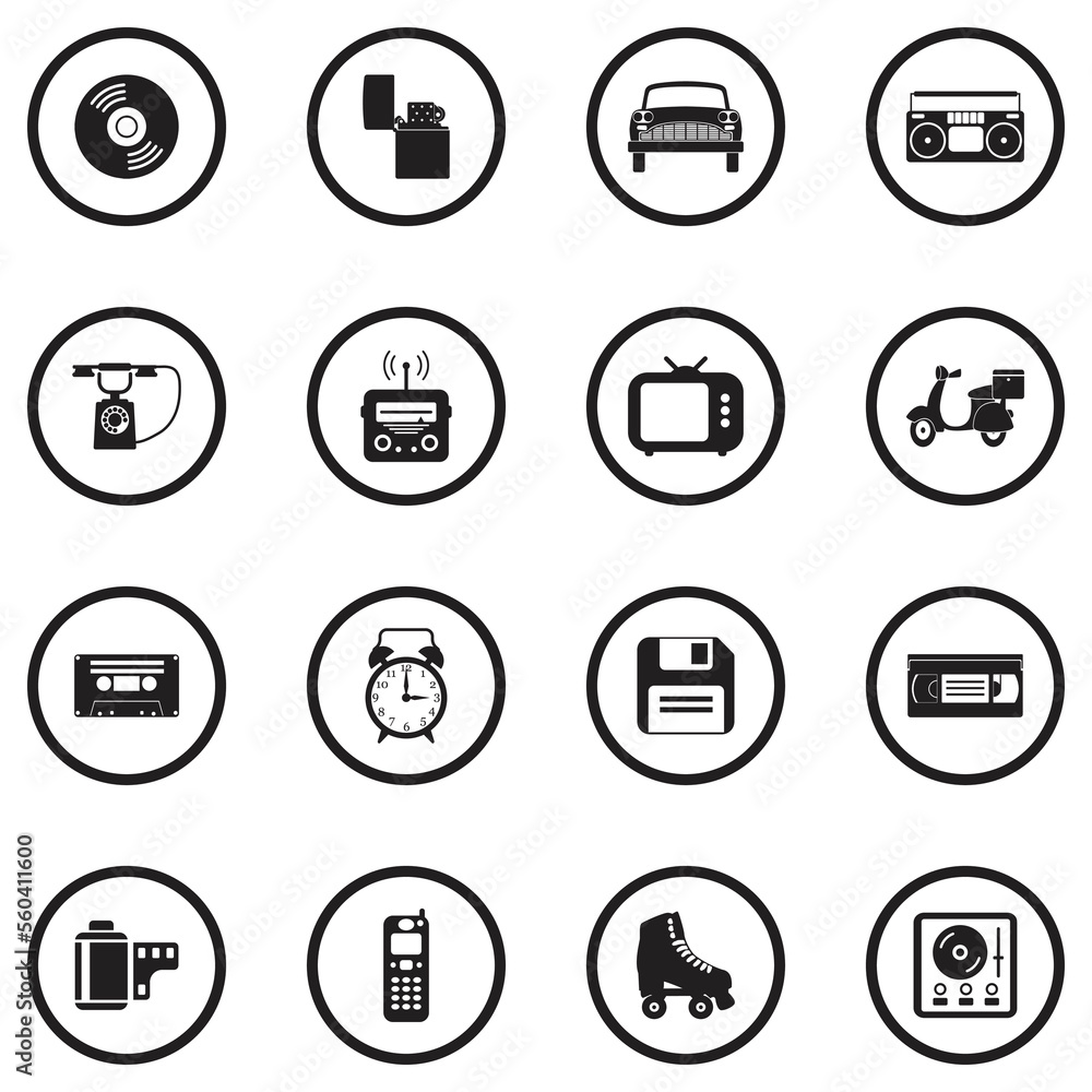 Retro Icons. Black Flat Design In Circle. Vector Illustration. Retro Icons. Black Flat Design In Circle. Vector Illustration.