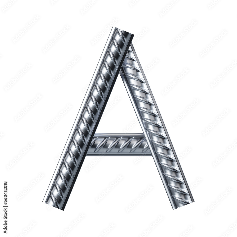 Letter a. font from construction rebar. 3D render Letter a. font from construction rebar. 3D render
