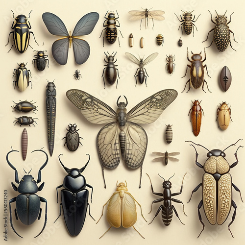 many insect variation of different kind collection. taxidermy. generative ai photo