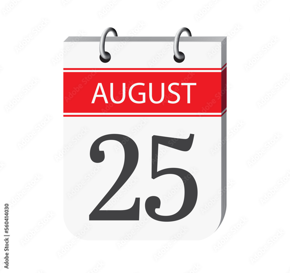 25 august calendar page vector. 3d one day calendar date appointment, deadline, event reminder illustration. Abstract three dimensional daily date appointment, agenda, event calendar.
25 august calendar page vector. 3d one day calendar date appointment, deadline, event reminder illustration. Abstract three dimensional daily date appointment, agenda, event calendar.
