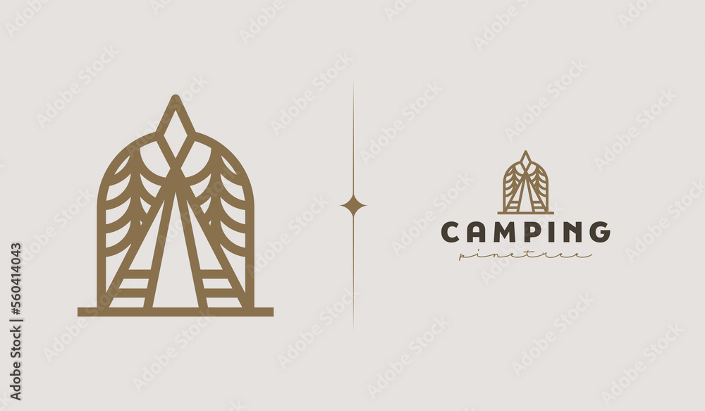 Camp Camping Cabin Vintage Monoline Logo Illustration. Universal creative premium symbol. Vector sign icon logo template. Vector illustration