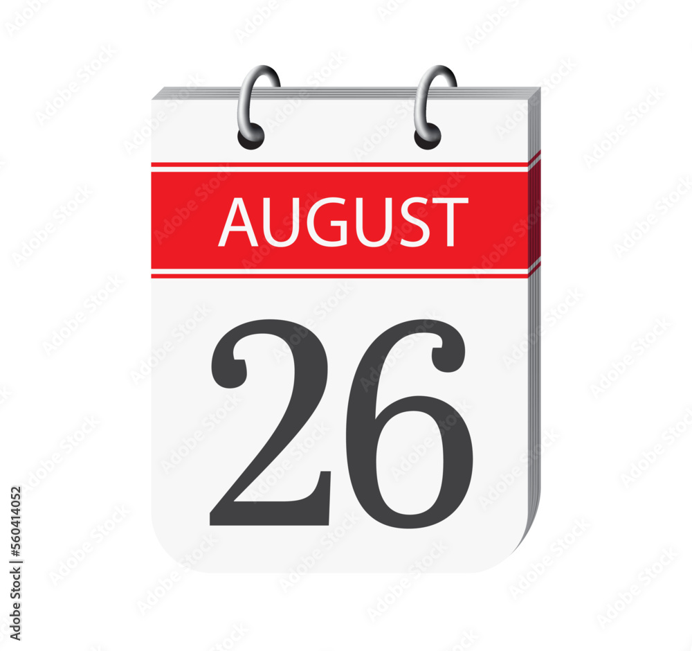 26 august calendar page vector. 3d one day calendar date appointment, deadline, event reminder illustration. Abstract three dimensional daily date appointment, agenda, event calendar.
26 august calendar page vector. 3d one day calendar date appointment, deadline, event reminder illustration. Abstract three dimensional daily date appointment, agenda, event calendar.