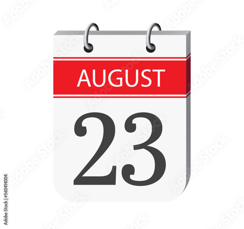 23 august calendar page vector. 3d one day calendar date appointment, deadline, event reminder illustration. Abstract three dimensional daily date appointment, agenda, event calendar.
