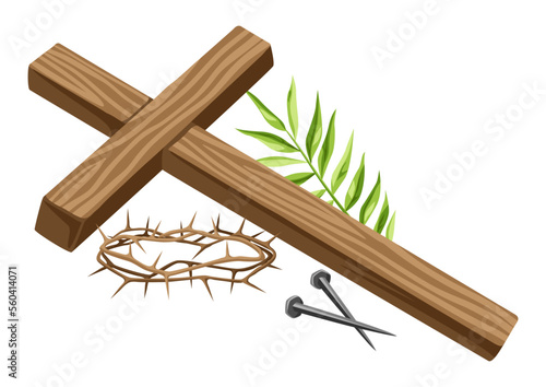 Christian Happy Easter illustration. Religious symbols of faith.