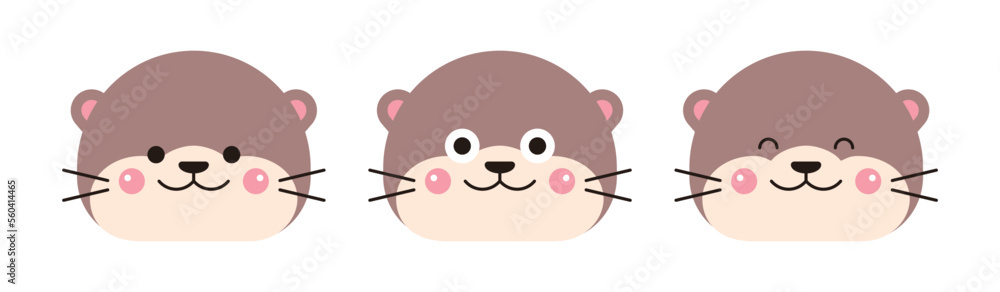 Obraz premium Otter, sea otter animal character illustration icon with a cute and smiling expression.