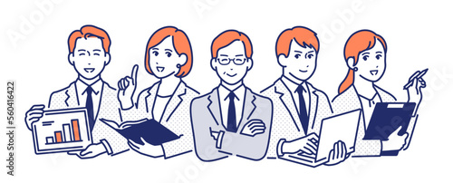 5人の会社員のシンプルなベクターイラスト素材