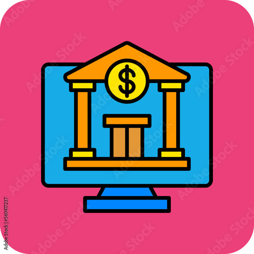 Online Banking Multicolor Round Corner Filled Line Icon