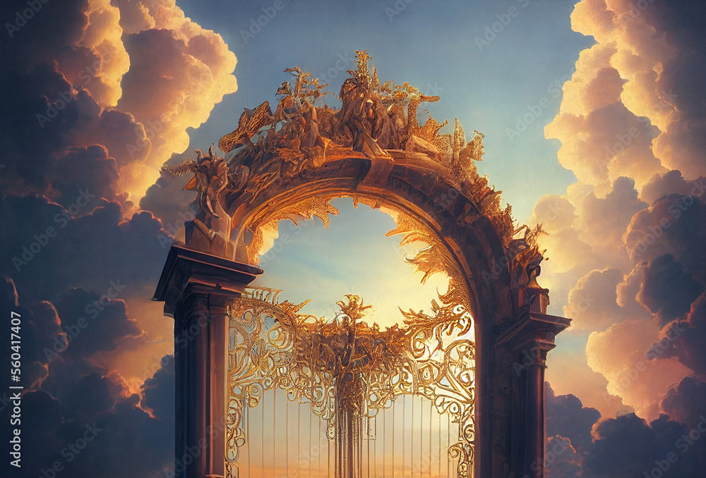 ภาพประกอบสต็อก The gates of heaven. Generative AI Art. Architectural