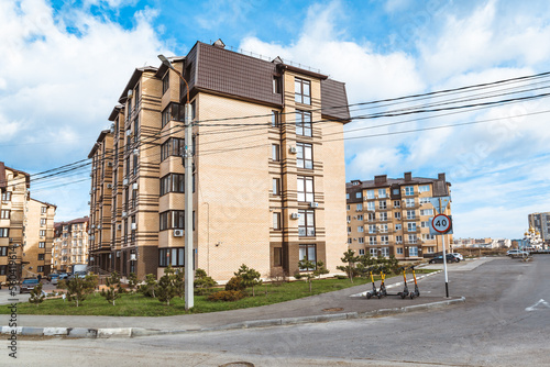 urban courtyard among apartment buildings quarters modern civil architecture entrances and adjacent territory