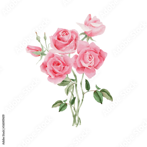 watercolor pink rose flower bouquet for valentines day © Unchalee