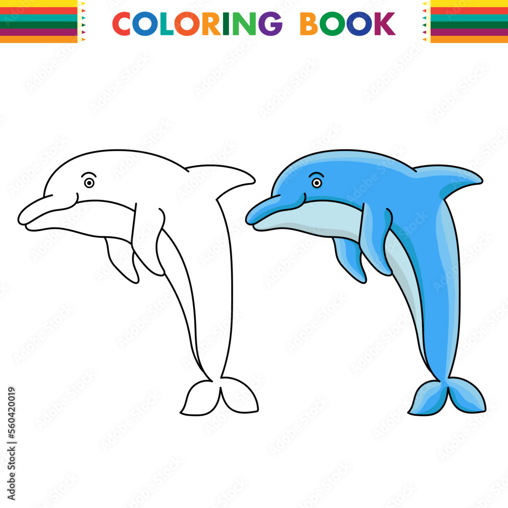 Obraz premium Outlined dolphin for coloring page isolated on white background