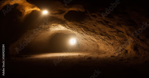 Underground Cavern with Light, generative AI 