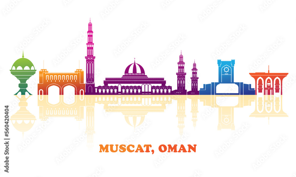 Colourfull Skyline panorama of city of Muscat, Oman - vector illustration