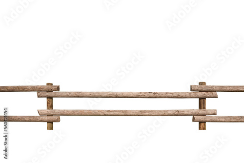 Wooden fence made of logs isolated on white background