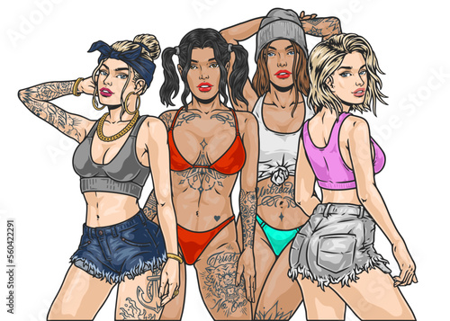Tattoo hot girls colorful label