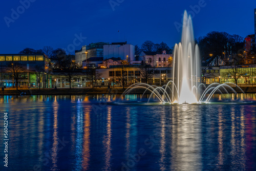 City fountain in the city park on Lake Breiavatnet in the center of Stavanger near the Central Station