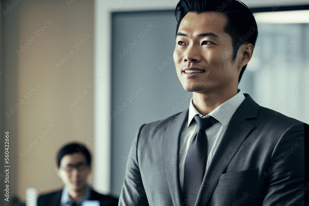 Generative ai millennial mixed race businessman posing office smiling confident looking over Generative ai millennial mixed race businessman posing office smiling confident looking over