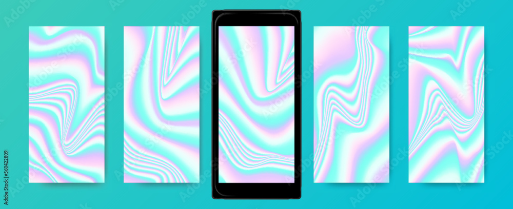 Color Hologram Background. Abstract Vibrant Templates for Mobile. Vector Fluid Textures. Holography Wallpapers. Bright Liquid Screensaver. Mesh Gradient Waves. Neon Holographic Set.