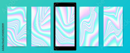 Color Hologram Background. Abstract Vibrant Templates for Mobile. Vector Fluid Textures. Holography Wallpapers. Bright Liquid Screensaver. Mesh Gradient Waves. Neon Holographic Set.
