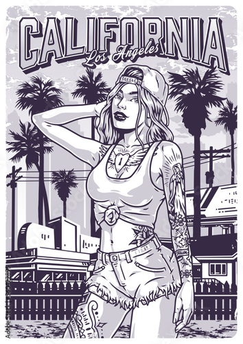 California girl zoomer monochrome poster