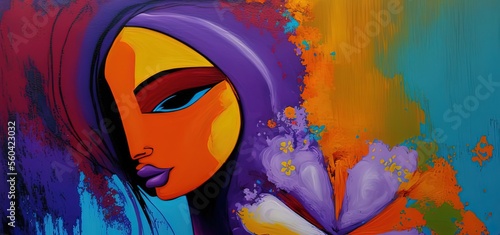 modern abstract art illustration with woman face