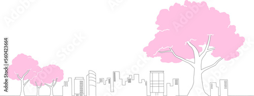 桜の木と都市の背景素材