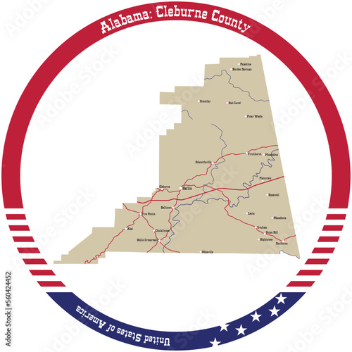 Map of Cleburne county in Alabama, USA arranged in a circle. photo