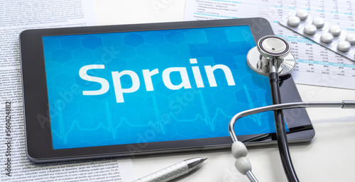 The word Sprain on the display of a tablet