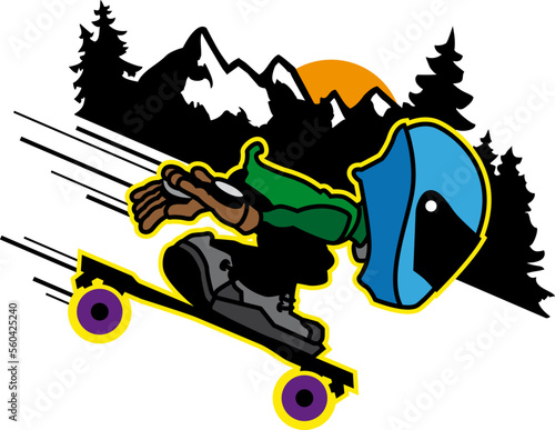 Ein Downhiller, der mit seinem Longboard eine Straße runter fährt
