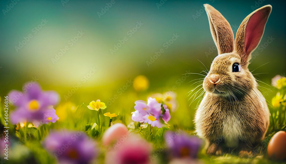 cute easter bunny on the grass, Generative AI Art Illustration