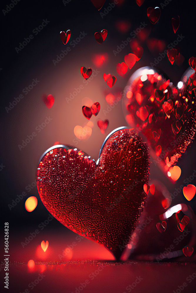 Red hearts with sequins, St. Valentine's Day, Generative AI Red hearts with sequins, St. Valentine's Day, Generative AI