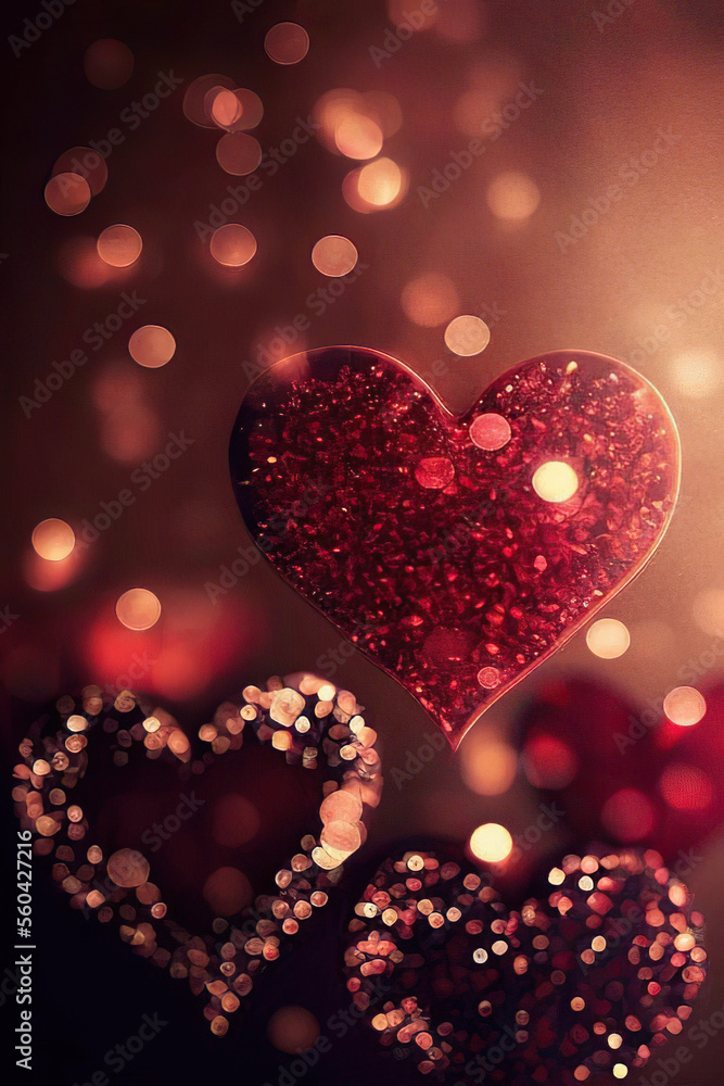 Beautiful red hearts with glitter, glowing bokeh background, St. Valentine's Day, Generative AI Beautiful red hearts with glitter, glowing bokeh background, St. Valentine's Day, Generative AI