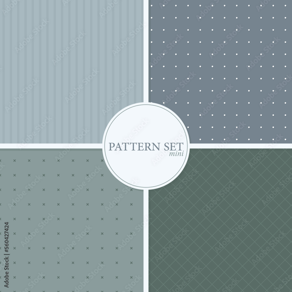 blue gray green color palette minimal seamless pattern set with delicate geometric elements on lighter and darker background