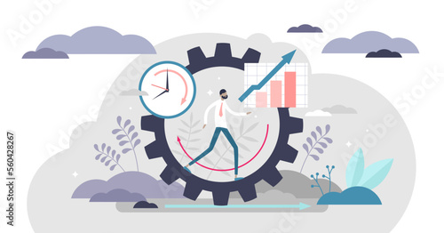 Productivity illustration, transparent background. Job performance flat tiny persons concept. Efficient time and task management strategy for business growth progress and development.