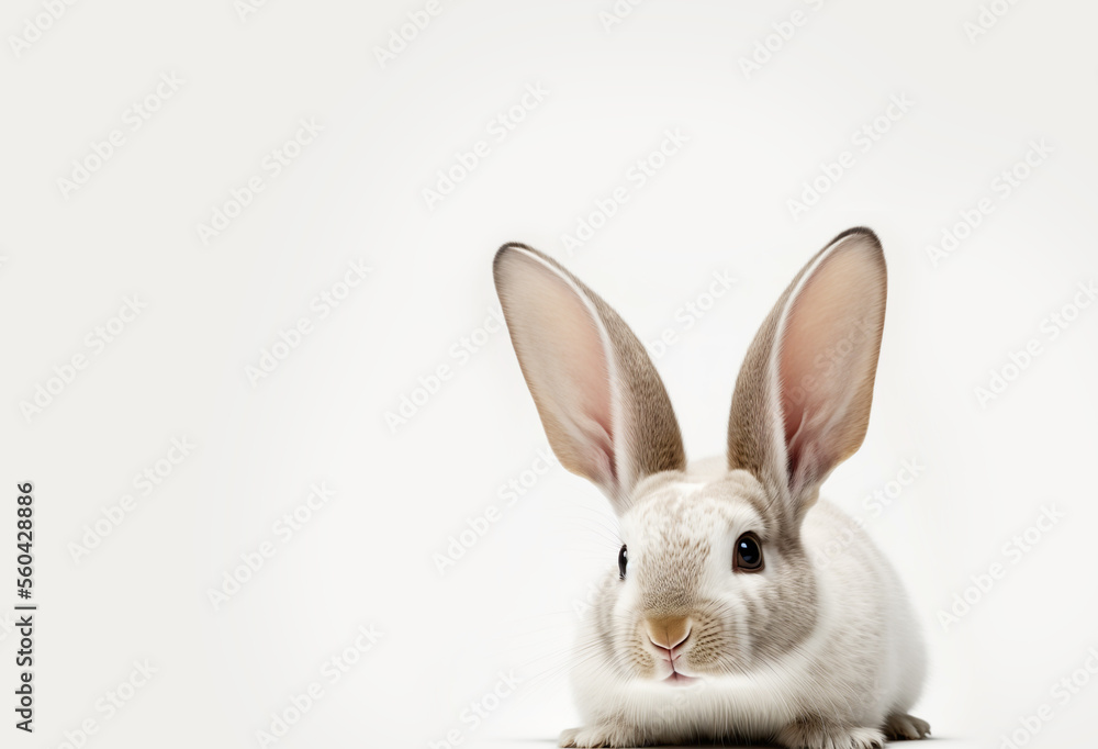 Cute bunny on a white studio background. Ultra Realistic Digital Illustration. 