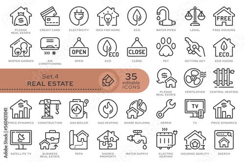 Set of conceptual icons. Vector icons in flat linear style for web sites, applications and other graphic resources. Set from the series - Real Estate. Editable outline icon.	