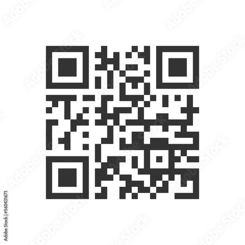 QR code icon. Example of quick responce matrix barcode in square grid. Mobile phone camera readable digital label with info data isolated on white background. Vector graphic illustration