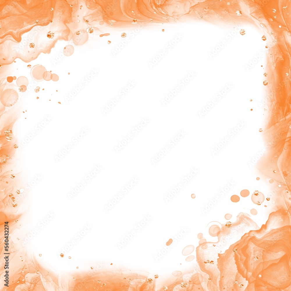Orange Alcohol Ink Glitter Frame Background Orange Alcohol Ink Glitter Frame Background