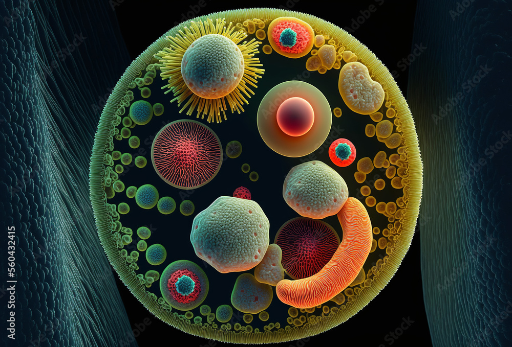 Macro close up shot of bacteria and virus cells. Generative ai - obrazy, fototapety, plakaty 