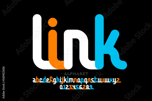 Linked letters font design, alphabet and numbers vector illustration